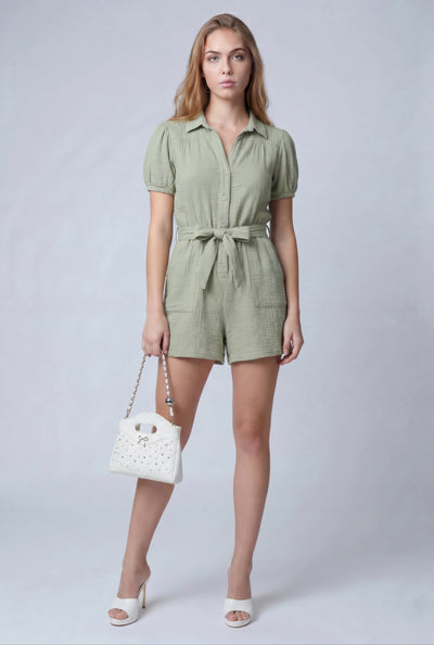 Gauze Knit Tie Waist Romper