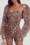 Leopard Print Cami Biker Romper