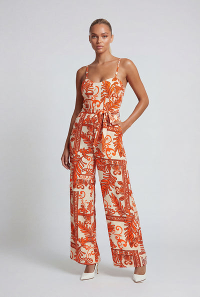 Printed Slit Wide-Leg Jumpsuit