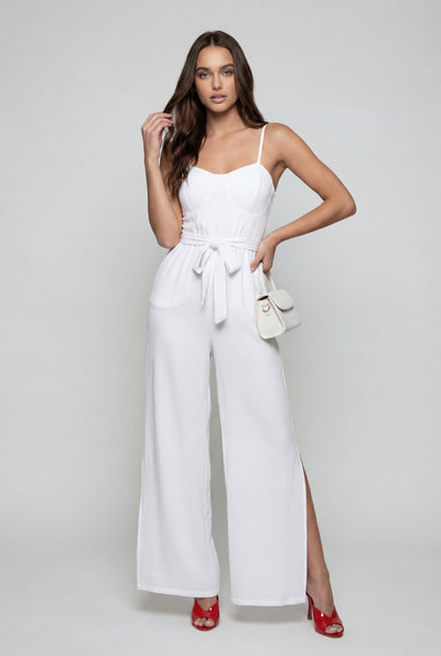 Sweetheart Slit Wide-Leg Jumpsuit