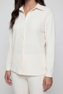 Textured Long Sleeve Button-Front Shirt