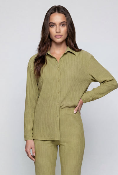 Textured Long Sleeve Button-Front Shirt