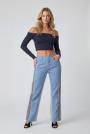 Stripe Trim Color Block Wide-Leg Pants