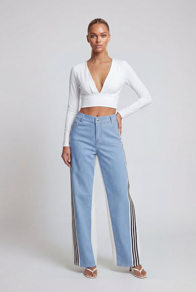 Stripe Trim Color Block Wide-Leg Pants