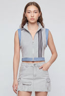 Denim Panel Stripe Trim Crop Vest