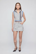 Denim Panel Stripe Trim Crop Vest