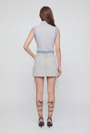 Denim Panel Stripe Trim Crop Vest