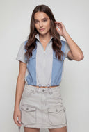 Denim Stripe Zip Front Sweatshirt