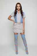 Denim Stripe Zip Front Sweatshirt
