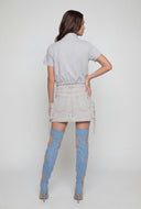Denim Stripe Zip Front Sweatshirt