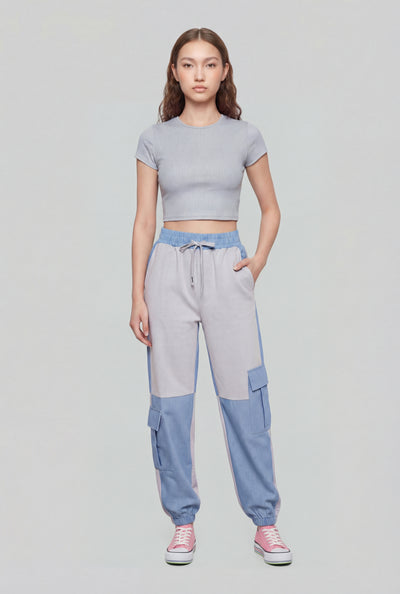 Elowen Color Block Denim Cargo Joggers