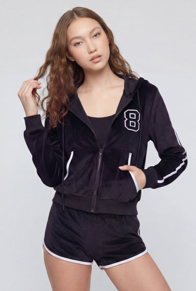Keyla Graphic Velour Crop Hoodie