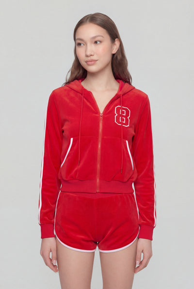 Keyla Graphic Velour Crop Hoodie