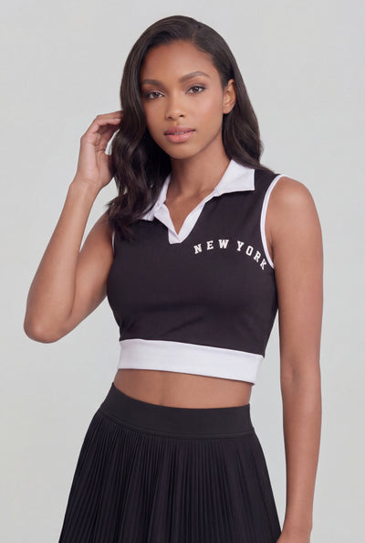 Clover Contrast Trim Cropped Polo Top