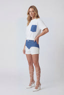 Chambray Pocket Drop Shoulder T-Shirt