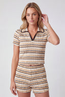 Honey Striped Textured Crop Polo Shirt