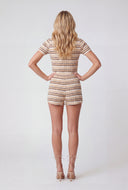 Honey Striped Textured Crop Polo Shirt