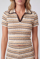 Honey Striped Textured Crop Polo Shirt