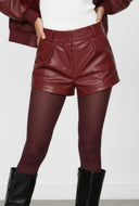 Pleated Detail Faux Leather Shorts