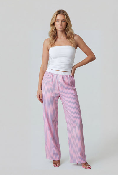 Candy Stripe Contrast Waist Poplin Pants