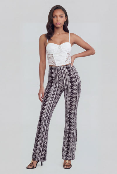 Boho Border Print Flare-Leg Pants