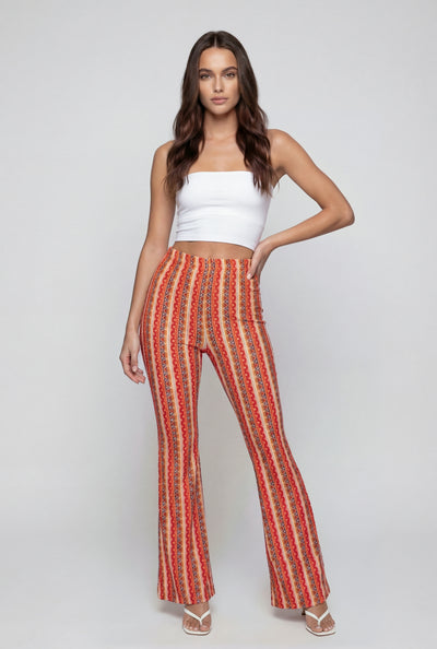 Boho Border Print Flare-Leg Pants