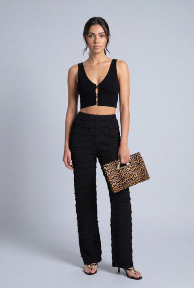 Tiered Textured Straight-Leg Pants