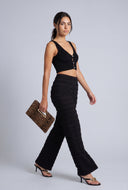 Tiered Textured Straight-Leg Pants