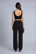 Tiered Textured Straight-Leg Pants