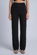 Tiered Textured Straight-Leg Pants