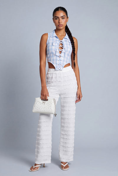 Tiered Textured Straight-Leg Pants