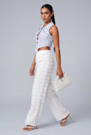 Tiered Textured Straight-Leg Pants