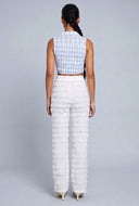 Tiered Textured Straight-Leg Pants