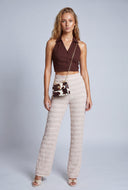 Tiered Textured Straight-Leg Pants