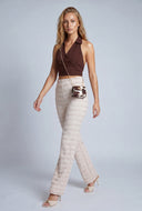 Tiered Textured Straight-Leg Pants