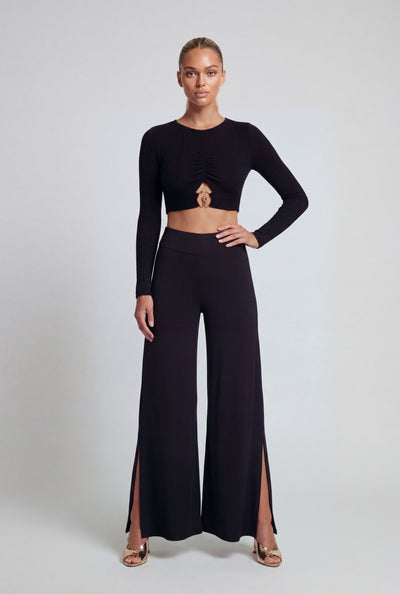 Celeste Side Slit Wide-Leg Pants