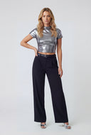 Belted Crepe Wide-Leg Dress Pants
