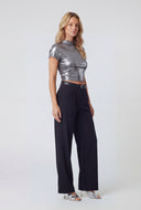 Belted Crepe Wide-Leg Dress Pants
