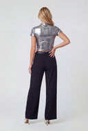 Belted Crepe Wide-Leg Dress Pants