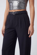 Belted Crepe Wide-Leg Dress Pants
