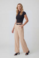 Belted Crepe Wide-Leg Dress Pants