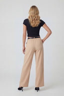 Belted Crepe Wide-Leg Dress Pants