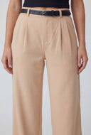 Belted Crepe Wide-Leg Dress Pants