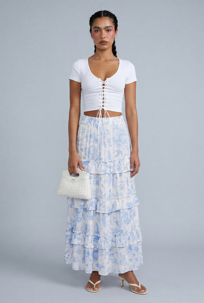 Floral Ruffle Tiered Maxi Skirt
