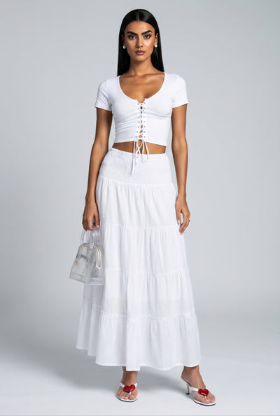 Smocked Tiered Maxi Skirt