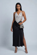 Satin Side Slit Maxi Skirt
