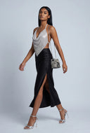 Satin Side Slit Maxi Skirt