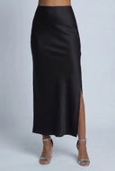 Satin Side Slit Maxi Skirt