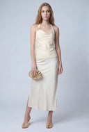 Satin Side Slit Maxi Skirt