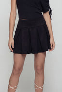 Danielle Vegan Suede Drop Waist Pleated Mini Skirt